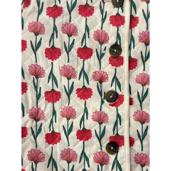J.Crew Quilted Floral Jacket Pink Red Flowers Button Front Cotton Coat Medium 8 - Picture 6 of 10